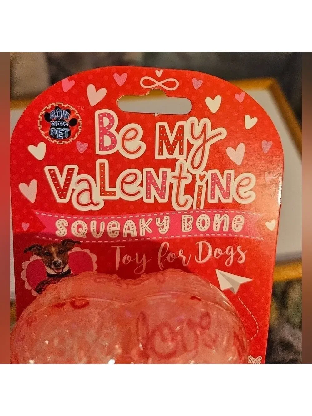 Pink Valentine’s Day Squeaky Dog Bone Toy Rose Scented & Textured Europan Home